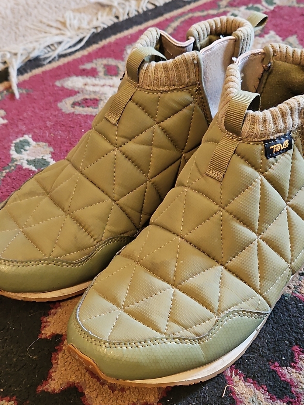 Teva Quilted Olive Green Slip-On Ankle Sneakers